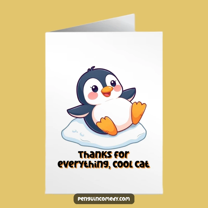 Free Printable Thank You Card: Funny Penguin Sliding, Downloadable & Print at Home for Cool Thanks