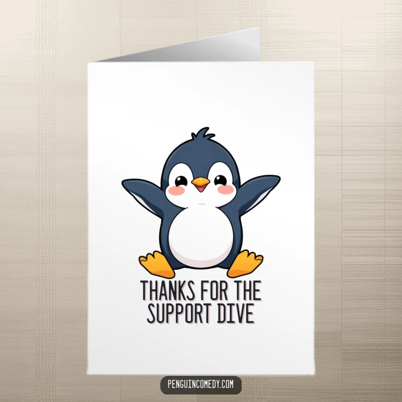 Funny Free Printable Penguin Thank You Card: a happy penguin with flippers spread wide, ready to dive.