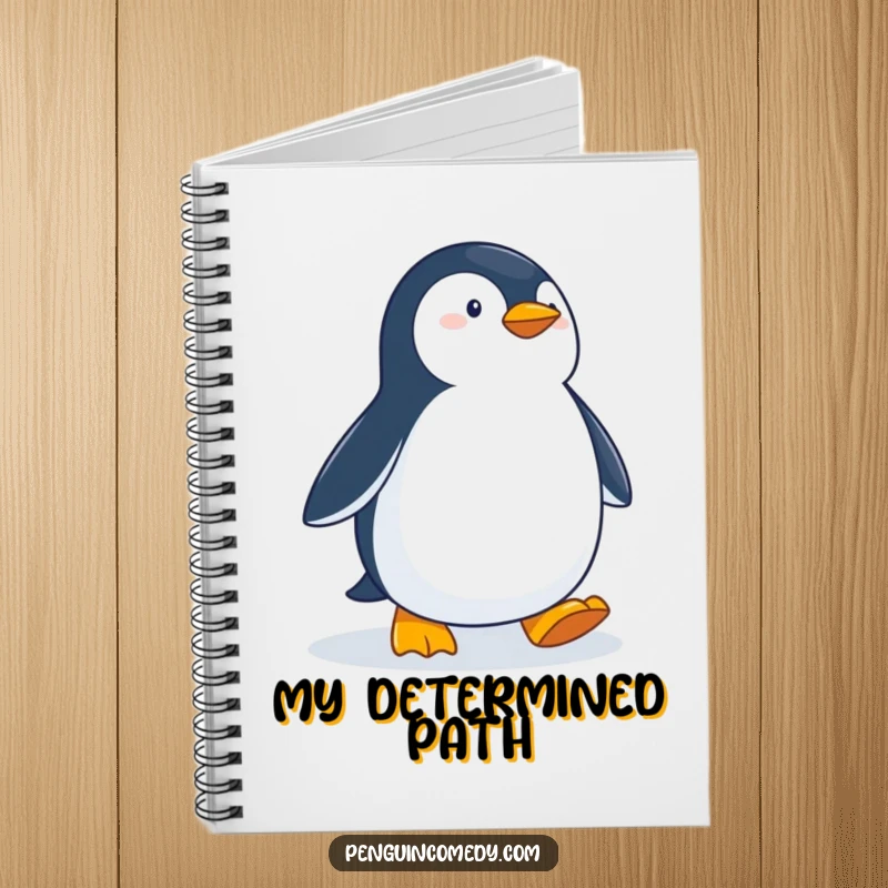 Funny Determined Penguin Notebook: A penguin with a determined look waddles across snow, perfect for noting down goals and plans.
