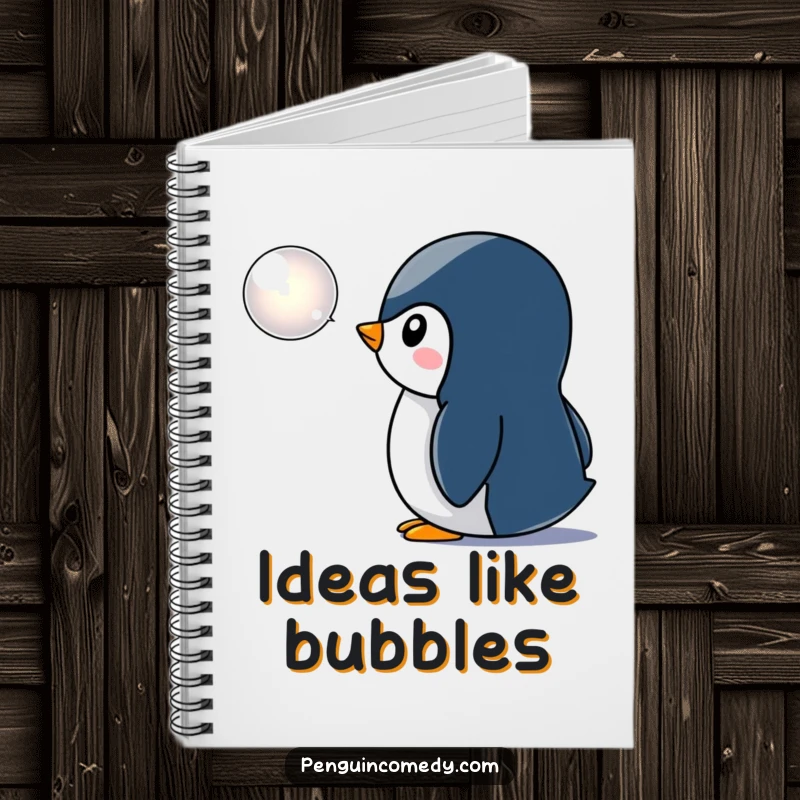 Funny penguin notebook, featuring a curious penguin observing a bubble icon, perfect for capturing humorous ideas and notes in style.