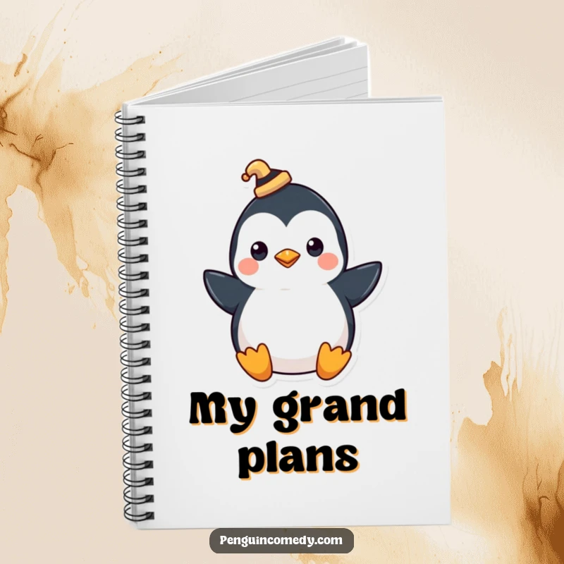 Funny notebook with a penguin wearing a tiny hat, tipping it with a flourish, great for elegant notes.