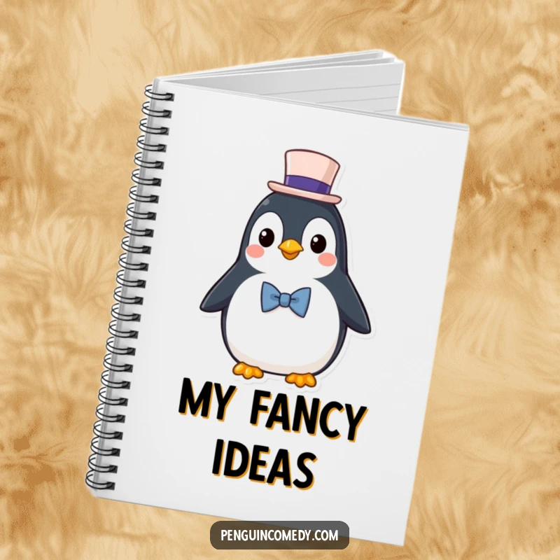 Funny Notebook: A distinguished penguin character wearing a top hat and bowtie, perfect for jotting down classy ideas.