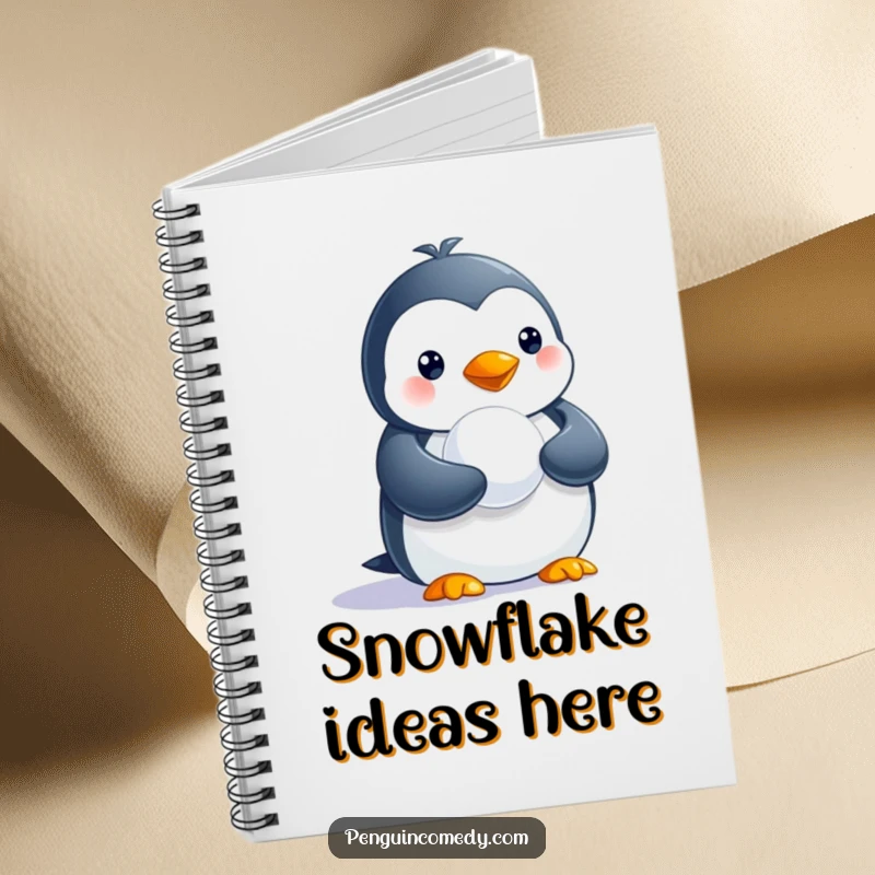 Funny notebook with a penguin holding a small snowball, perfect for jotting down funny thoughts.