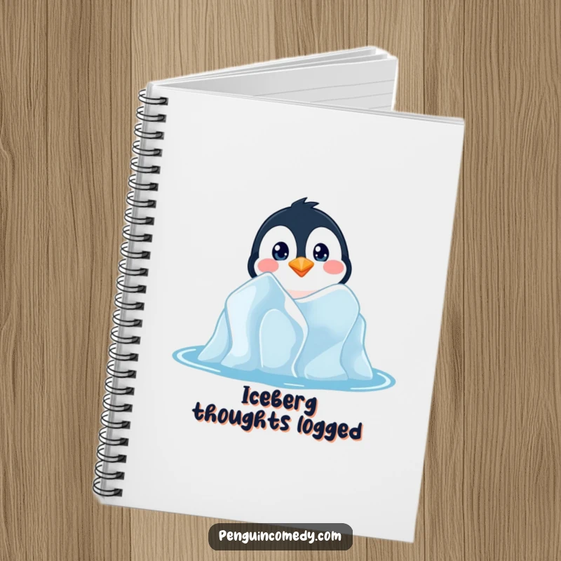 Funny notebook with a penguin peeking from an iceberg, perfect for recording thoughts, sketches, and daily adventures humorously.
