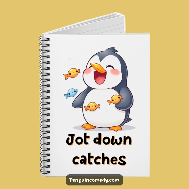 Funny Penguin Juggling Notebook - Journal Fish Catch Gift