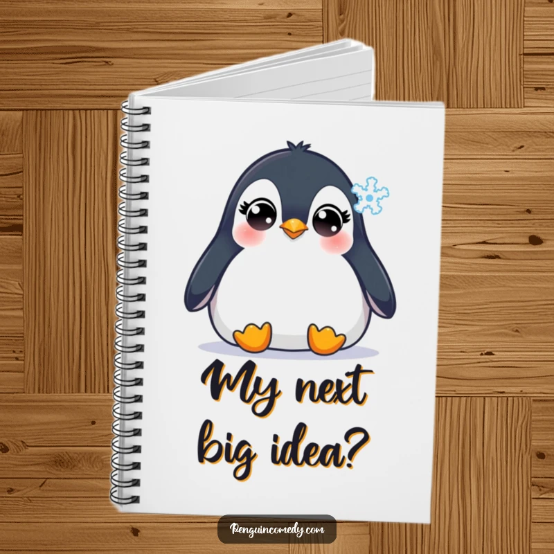 Funny Penguin Notebook: A cute penguin with innocent eyes observing a falling snowflake, perfect for journaling winter thoughts and creative ideas.
