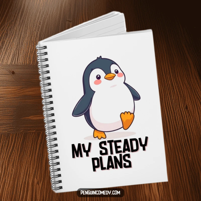 Funny Penguin Waddling Determinedly Notebook, a cover illustration of a penguin walking with purpose, ideal for funny note-taking and planning.