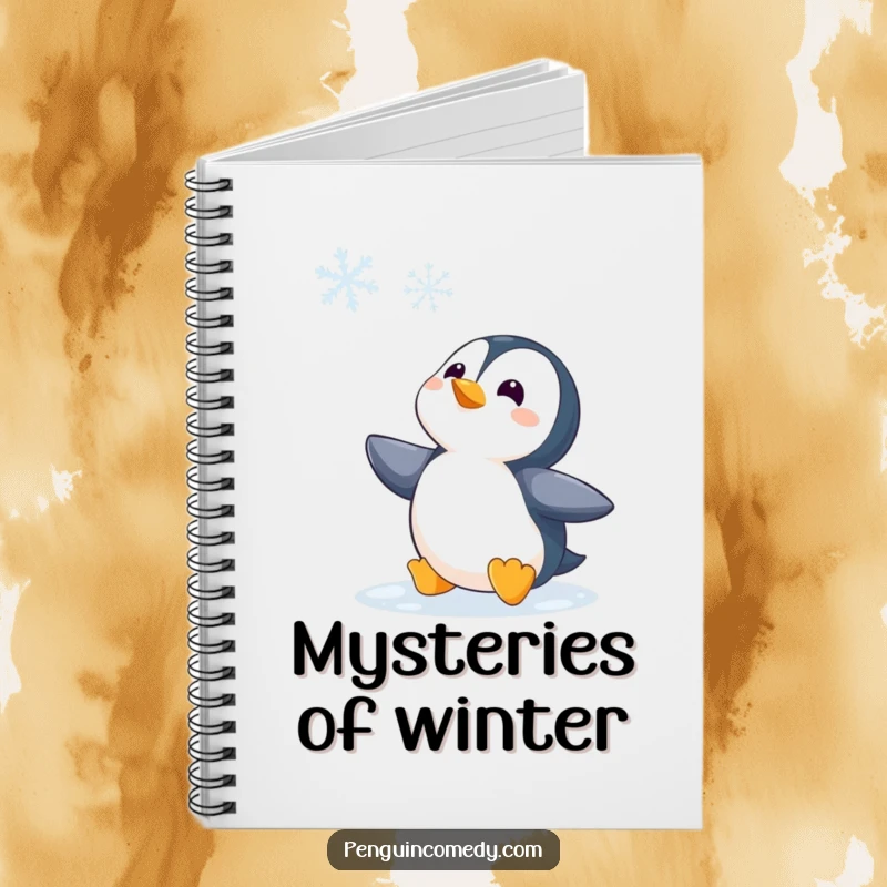 Funny Penguin Watching Snowflake Notebook, featuring a cover illustration of a penguin gazing at a snowflake, perfect for funny winter journaling.