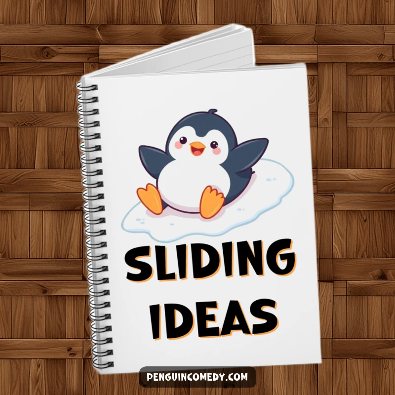 Funny Penguin Spiral Notebook: A playful penguin slides on its belly, perfect for notes, a fun and funny gift.
