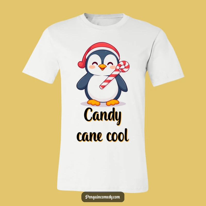 Funny Penguin Candy Cane Lover T-Shirt - Hilarious Festive Penguin Tee