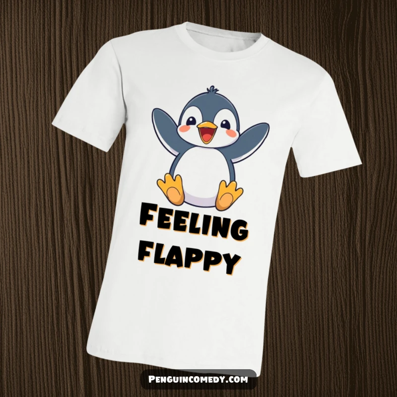 Funny Penguin T-Shirt: an excited penguin energetically flapping its flippers, symbolizing pure delight.