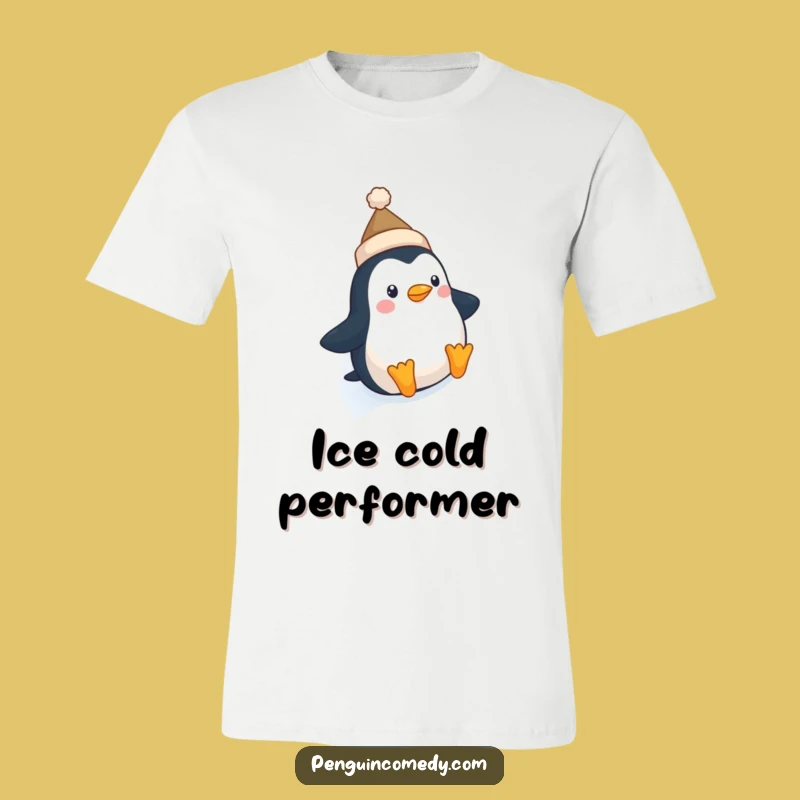 Funny Penguin Hat Slide T-Shirt: Cute Tiny Hat Penguin Icy Adventure Tee