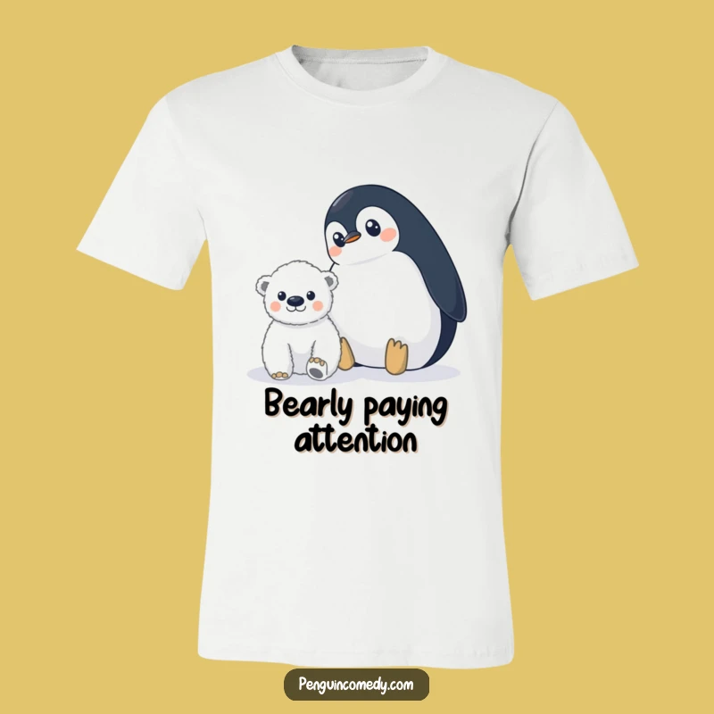 Funny Penguin Polar Bear T-Shirt: Wide-Eyed Watcher Tee, Perfect Funny Gift