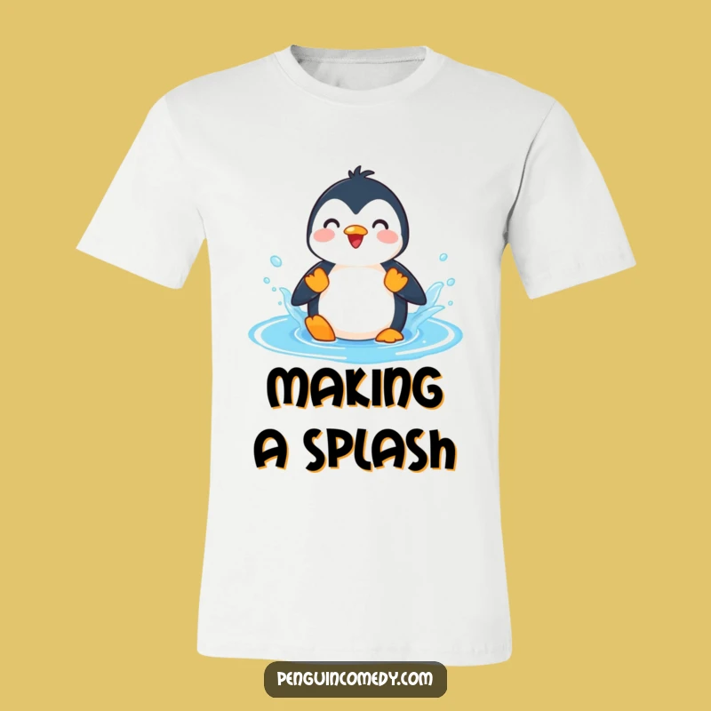 Funny Penguin Splashing Puddle T-Shirt - Hilarious Tee for Water Lovers
