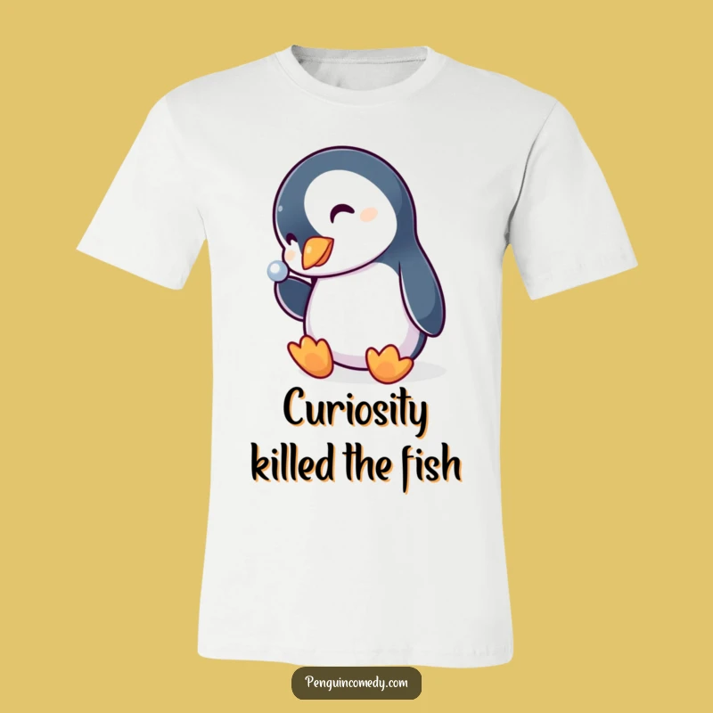 Funny Penguin T-Shirt: Curious Bird Gazing at Shiny Object, Hilarious Animal Tee