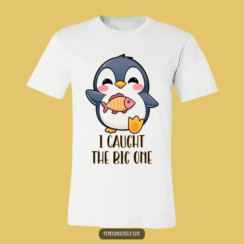 Funny Penguin Fish T-Shirt: Proud Catch Tee for Penguin Enthusiasts