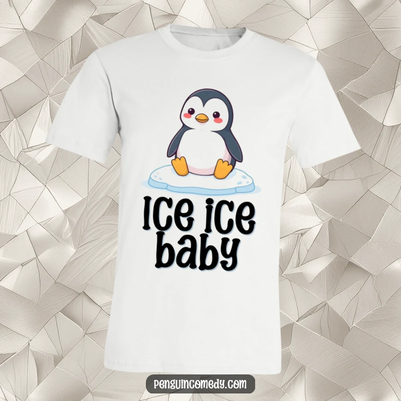 Funny Penguin T-Shirt: A content penguin honking joyfully as it relaxes on a smooth ice floe, embodying pure happiness and peace.
