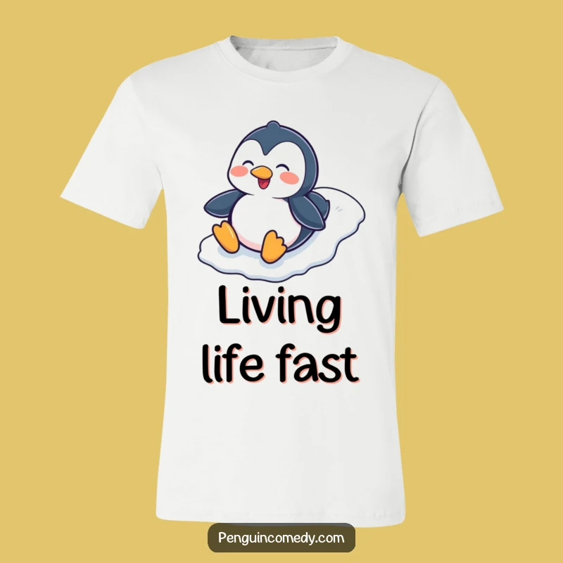 Funny Penguin Sliding Down Hill T-Shirt - Hilarious Cool Tee for Animal Enthusiasts