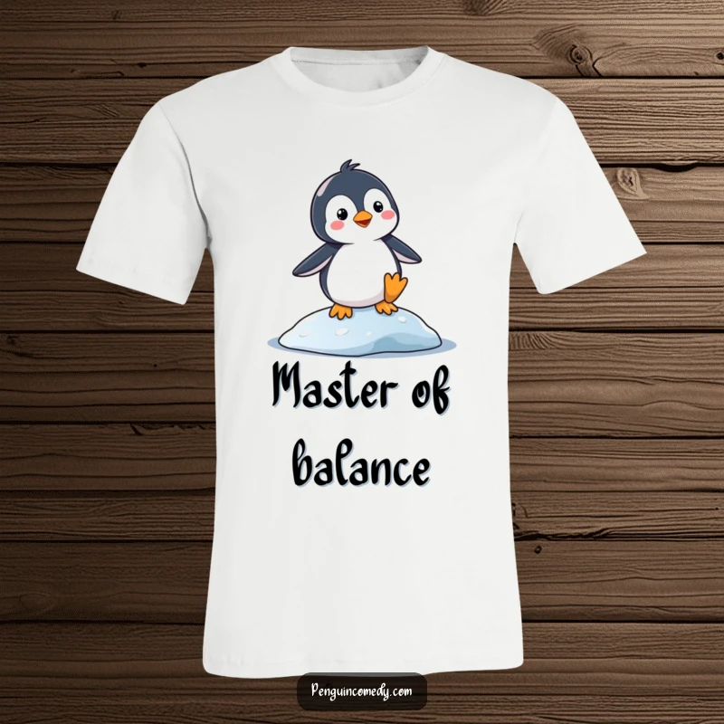 Funny T-Shirt: A silly penguin wobbling precariously on ice. Humorous apparel for those who aren't afraid to be a little clumsy.