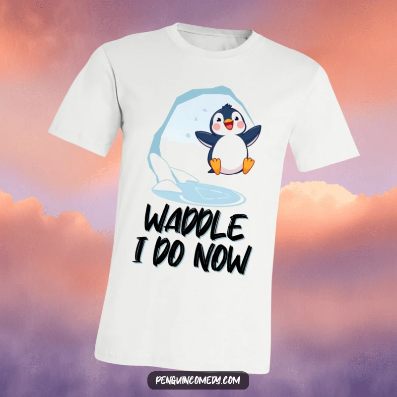 Funny Penguin Jumping T-Shirt: A happy penguin excitedly jumps near an ice hole, showcasing pure arctic fun.