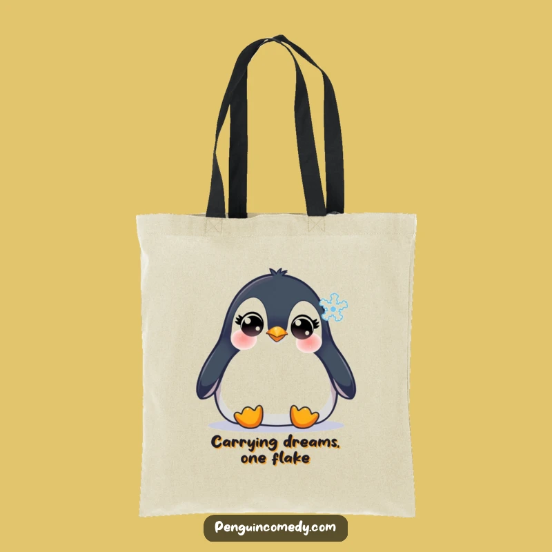 Funny Penguin Snowflake Tote Bag: Cute Winter Accessory with Innocent Eyes, Great Gift!