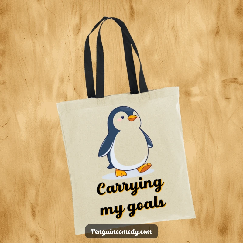 Funny Determined Penguin Tote Bag: A penguin waddling with purpose across snowy ground, ready to carry your essentials with determination.