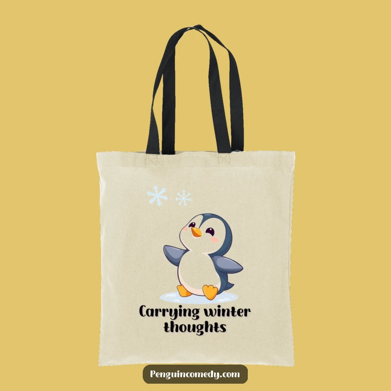 Funny Penguin Watching Snowflake Tote Bag - Stylish & Hilarious Winter Accessory