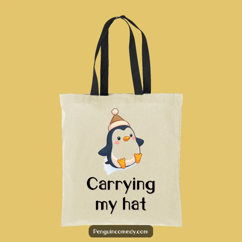 Funny Penguin Hat Slide Tote Bag: Carry Your Day with Tiny Hat Penguin Fun