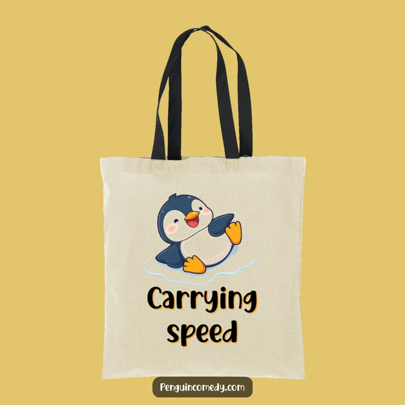 Funny Penguin Slide Tote Bag - Fun Art with Giggling Penguin, Ideal Gift