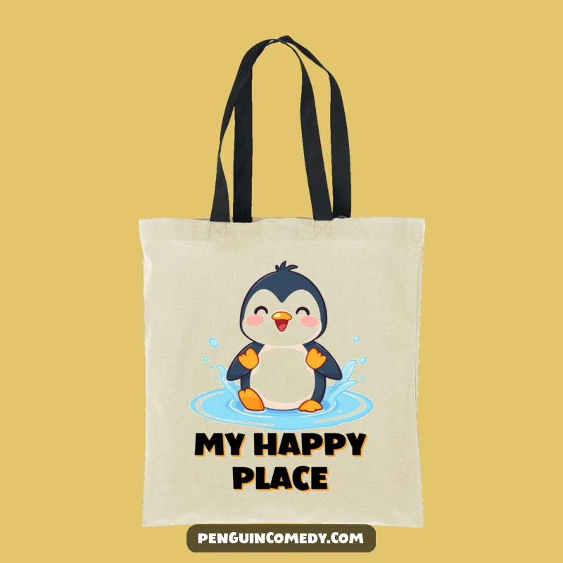 Funny Penguin Splashing Puddle Tote Bag - Stylish & Hilarious Carry-All for Fun
