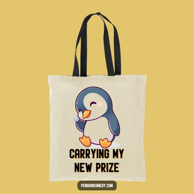 Funny Penguin Tote Bag: Curious Bird's Shiny Object Adventure, Practical & Humorous