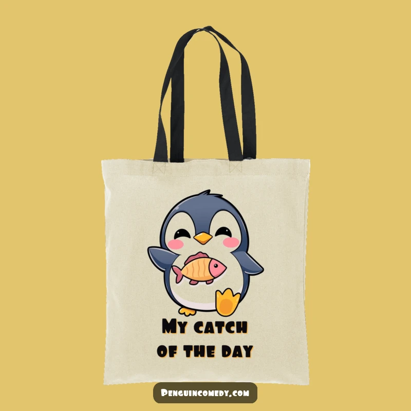 Funny Penguin Fish Tote Bag: Carry Your Catch with Style!